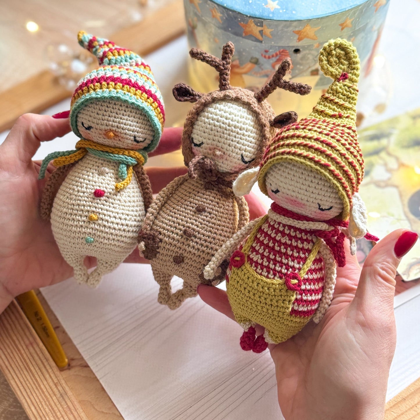 PDF Christmas Crochet PATTERN SET - 3 Amigurumi Patterns in One Bundle: Elf, Deer and Snowman - Holiday Crochet Tutorials ENGLISH