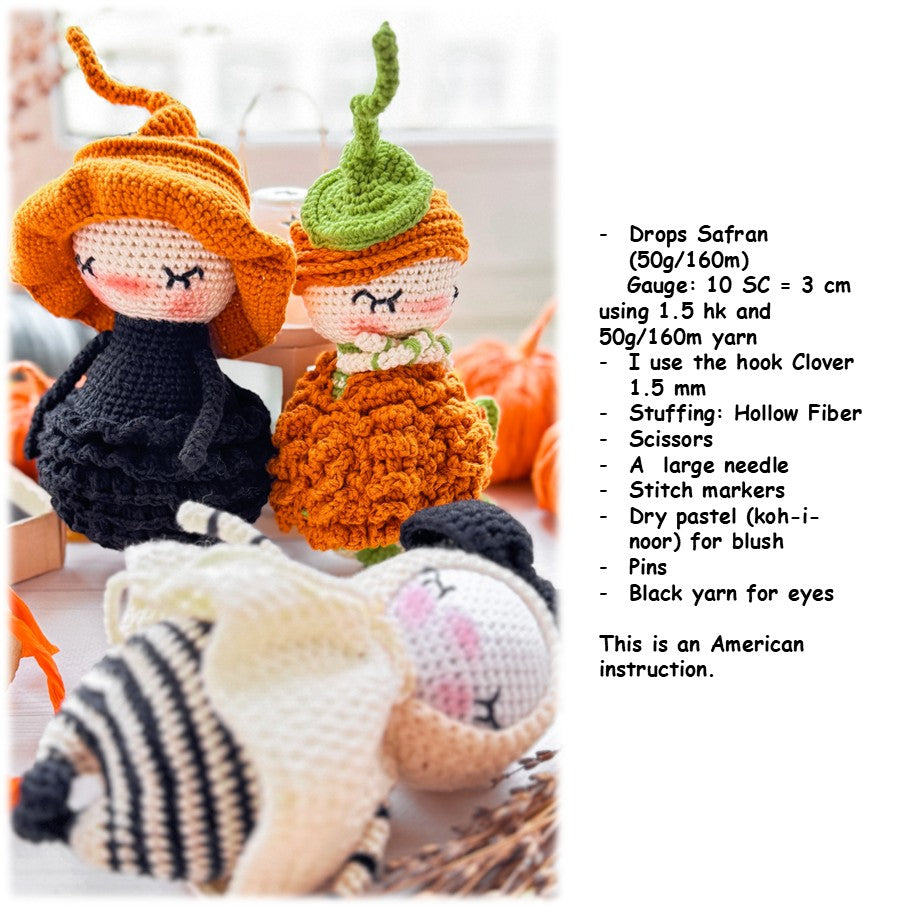 PDF Halloween Crochet PATTERN SET - 3 Amigurumi Patterns in One Bundle: Witch, Pumpkin, Ghost - Holiday Crochet Tutorials ENGLISH