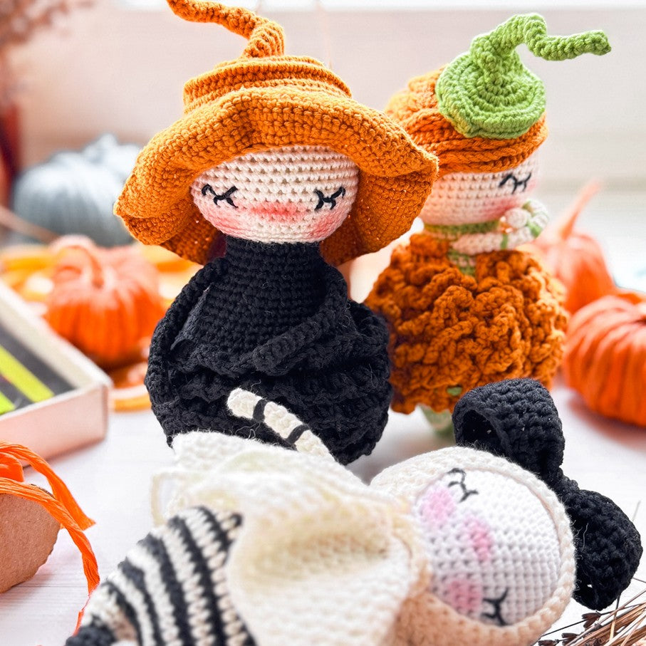 PDF Halloween Crochet PATTERN SET - 3 Amigurumi Patterns in One Bundle: Witch, Pumpkin, Ghost - Holiday Crochet Tutorials ENGLISH