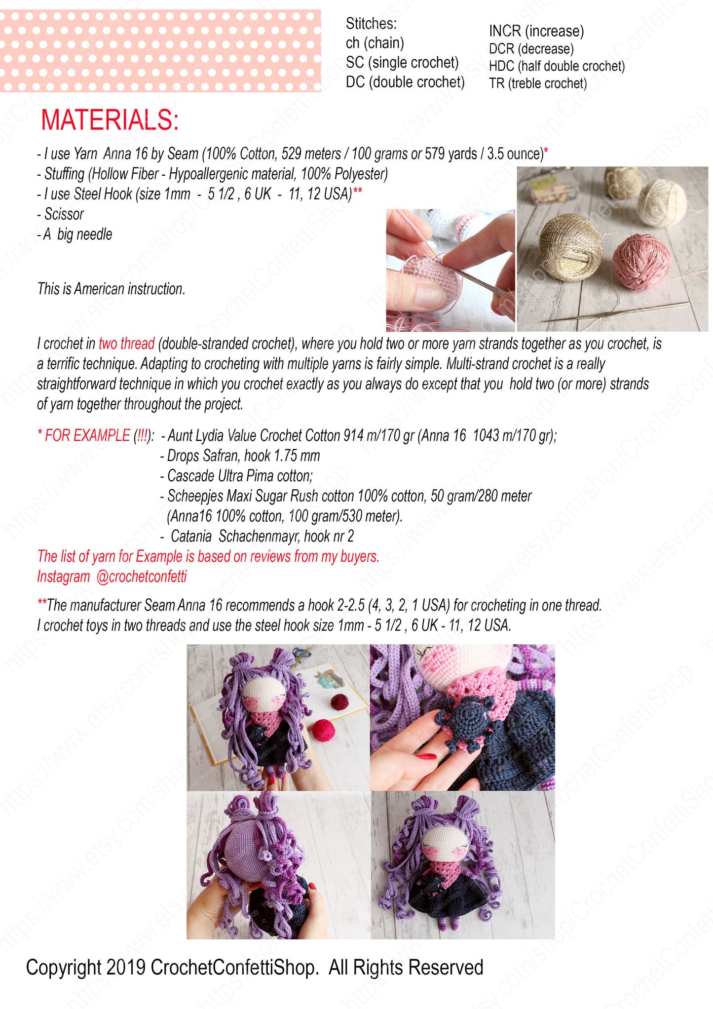 PDF SET AMIGURUMI TWO PATTERNS Doll Witch and little doll Bunny ENGLISH