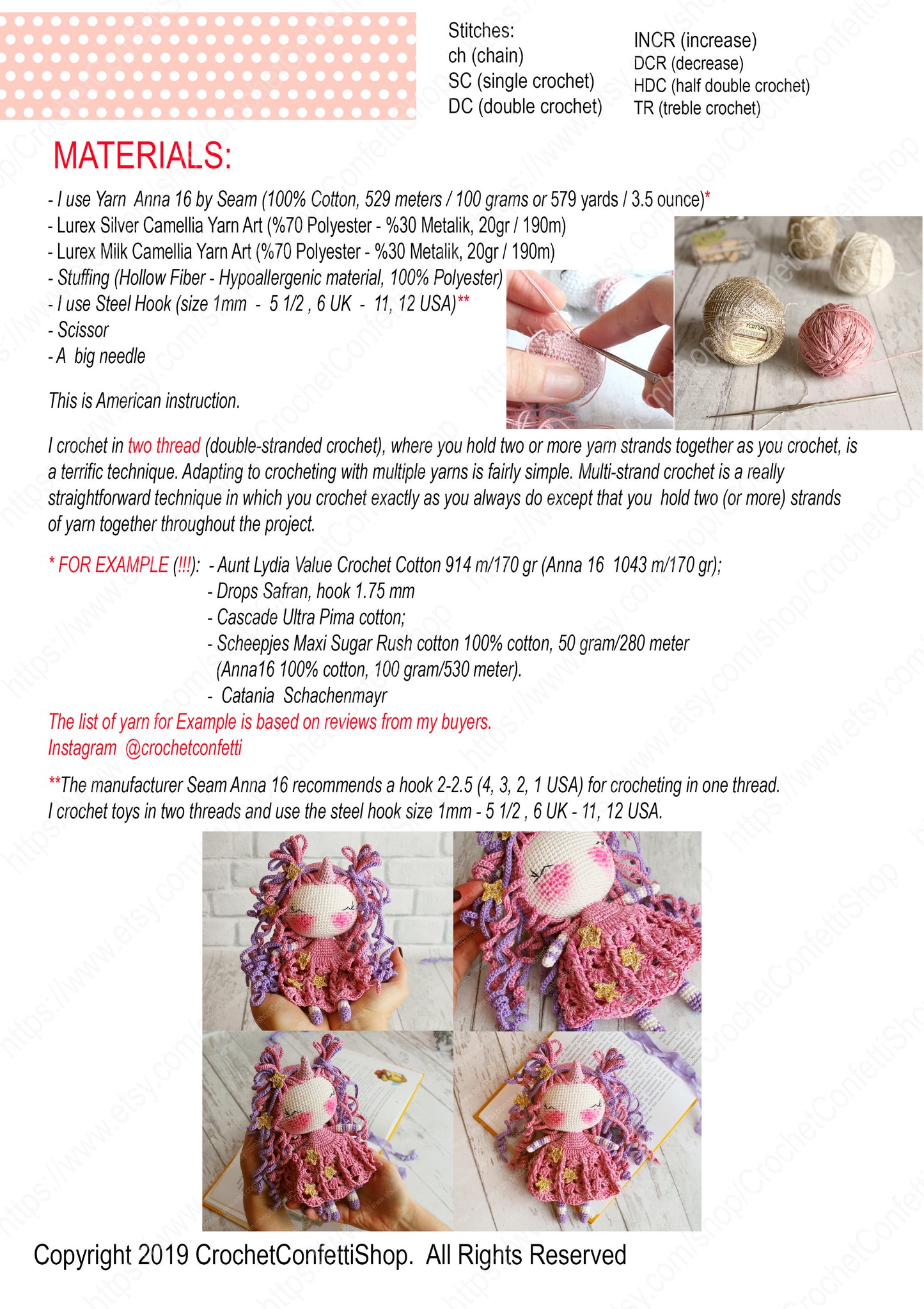 PDF SET AMIGURUMI TWO PATTERNS Doll Unicorn and Little doll Bear English