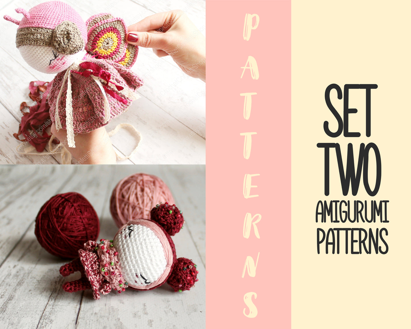PDF SET Two Amigurumi Patterns, Amigurumi Butterfly, Amigurumi Marshmallow, DIY Doll, Stuffed Toy, Crochet Gift Idea