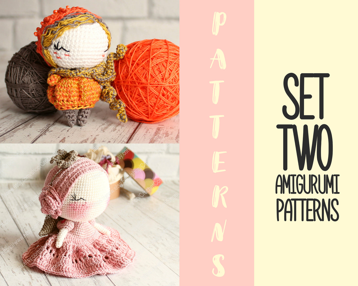 PDF SET Two Amigurumi Patterns, Crochet Doll Princess, Crochet Dolls Pumpkin, DIY Cute Toy Pattern, Handmade Gift