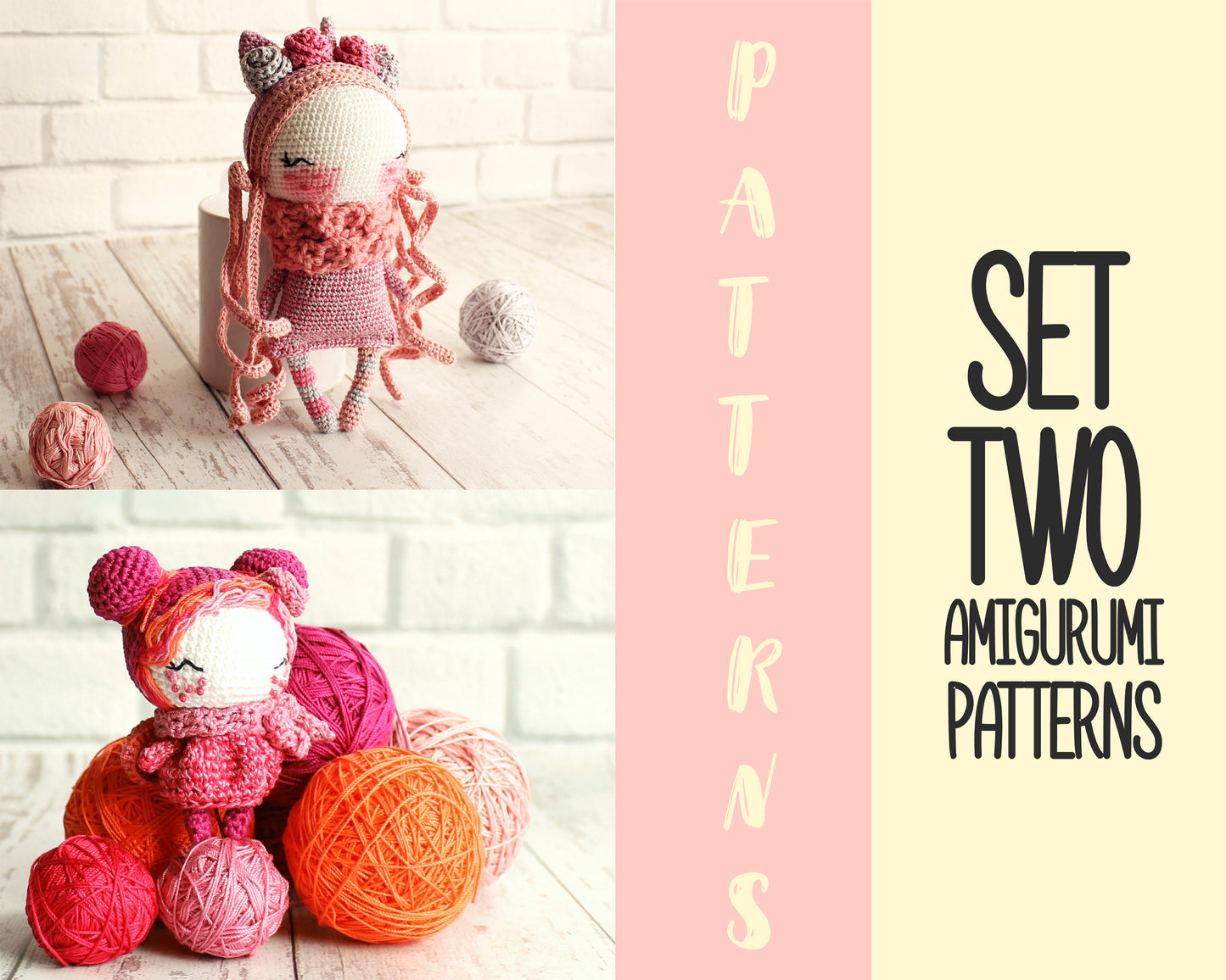 PDF SET Two Amigurumi Patterns, Crochet Unicorn, Amigurumi Little Fairy, DIY Doll, Best Girl Gift Idea, Cute Stuffed Toy