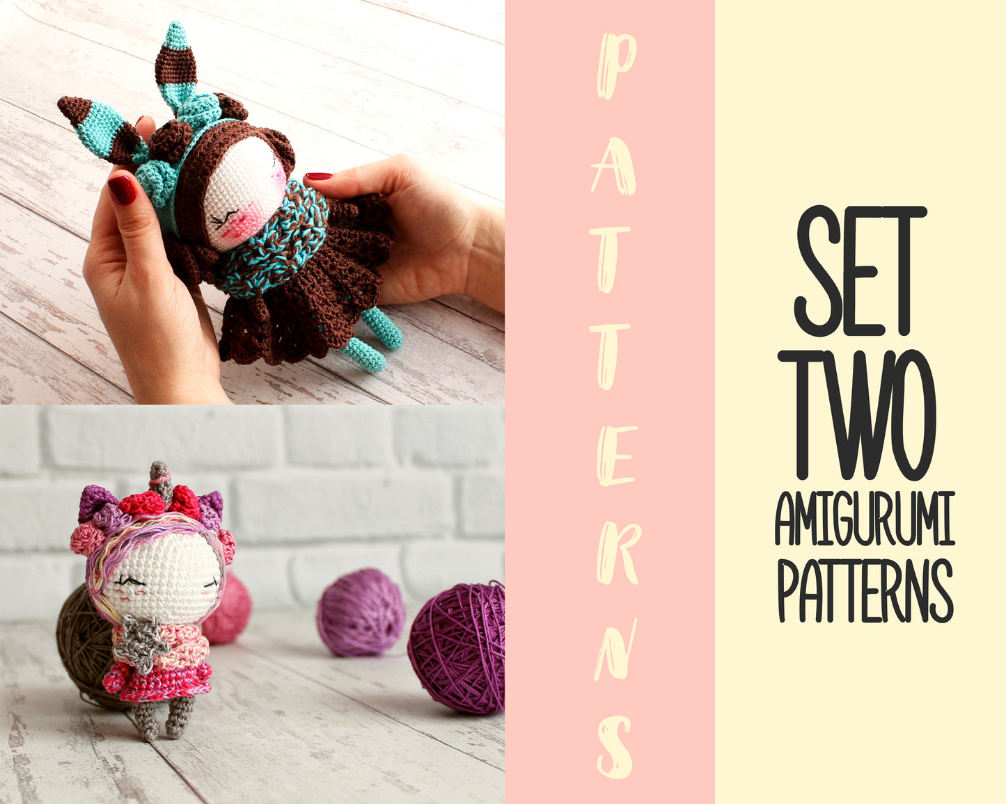 PDF SET Two Amigurumi Patterns, Crochet Rabbit, Amigurumi Unicorn, Crochet Doll Bunny, DIY Doll, Cute Toy Pattern, Handmade Gift