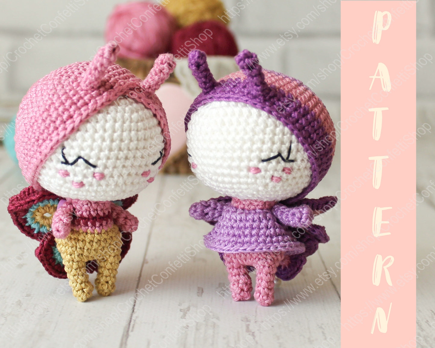 PDF Pattern Crochet Butterflies, Amigurumi Mini Dolls ENGLISH