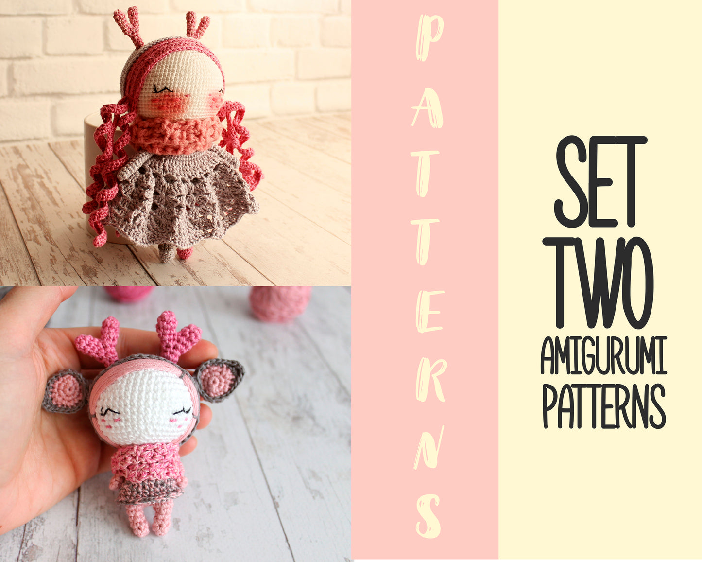 PDF SET Two Amigurumi Patterns, Amigurumi Doll Deer, Amigurumi Little Deer, DIY Doll, Stuffed Toy, Crochet Gift Idea