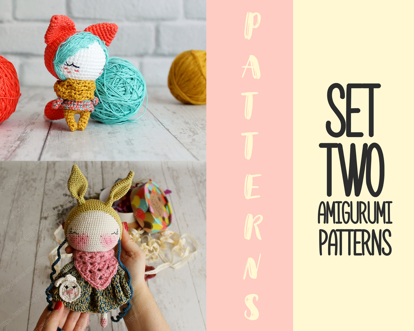 PDF SET Two Amigurumi Patterns, Amigurumi Rabbit, Amigurumi Little Red Fox, DIY Doll, Stuffed Toy, Crochet Gift Idea