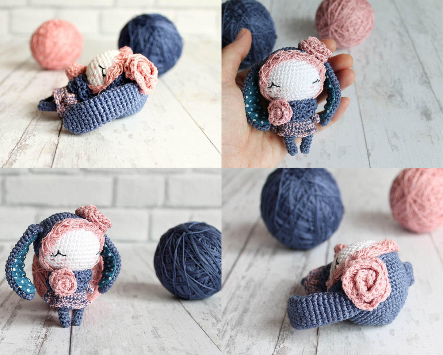 Pattern Crochet Little Girl Rabbit, Crochet Amigurumi Rabbit Accessory, Amigurumi Dolls Pattern, PDF Crochet Toy Bunny Pattern 9 cm / 3.5"