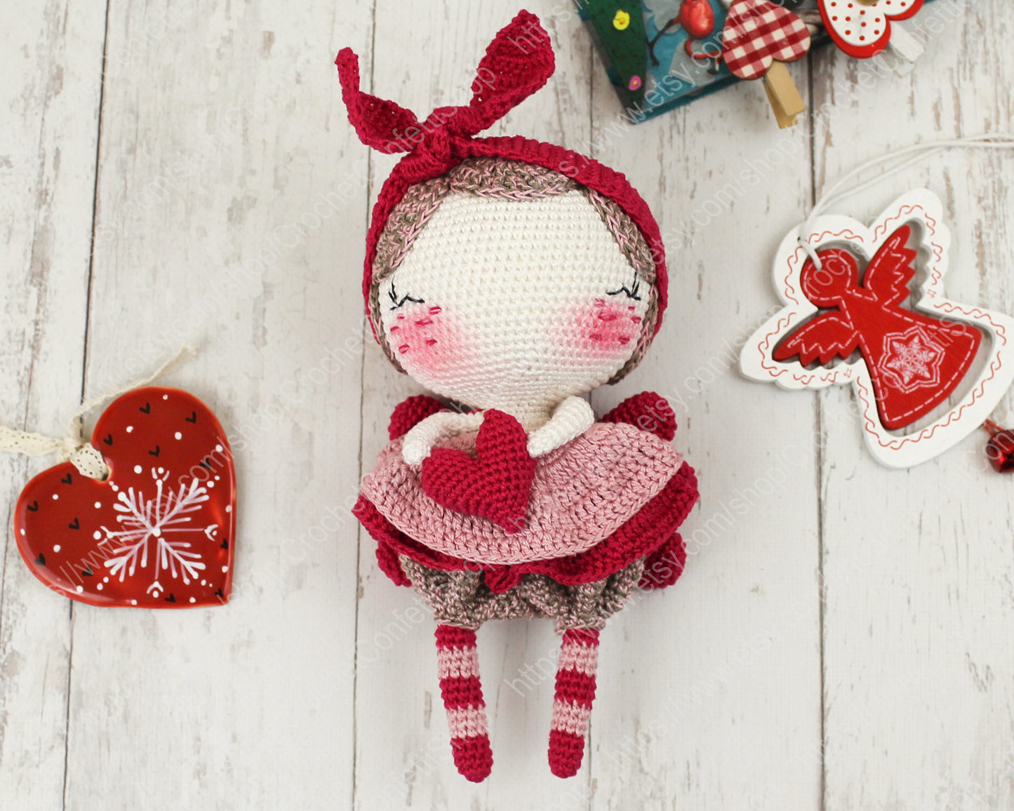 PDF Valentine Angel PATTERN, Amigurumi Doll, DIY, Stuffed Toy 20 cm / 7.8", Crochet Gift Idea English