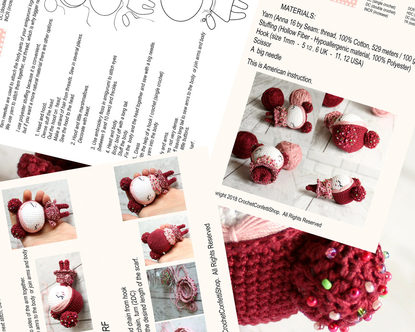 PDF Pattern Amigurumi Marshmallow, Crochet Doll Cherry, Little Knit Accessory