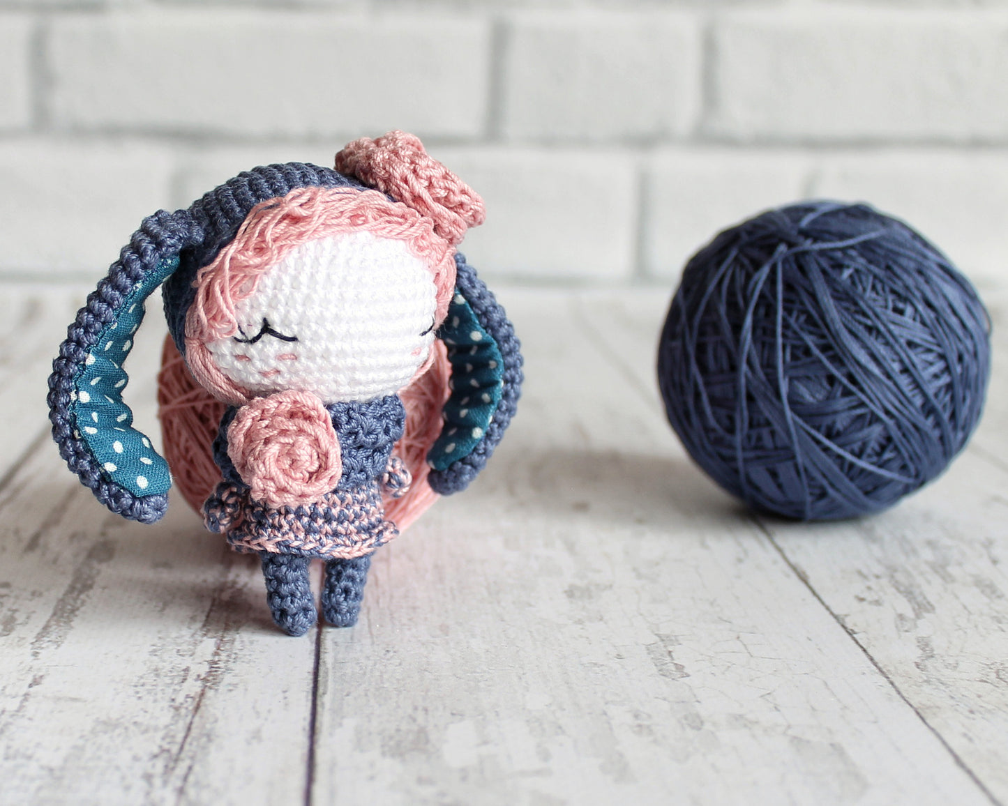 Pattern Crochet Little Girl Rabbit, Crochet Amigurumi Rabbit Accessory, Amigurumi Dolls Pattern, PDF Crochet Toy Bunny Pattern 9 cm / 3.5"