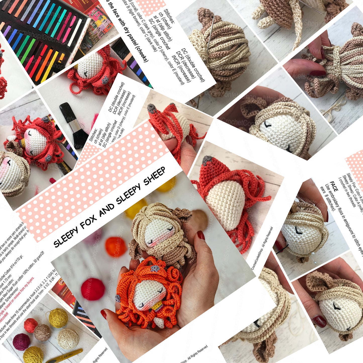 PDF Pattern Crochet Amigurumi Little Sleepy Fox and Sleepy Sheep English