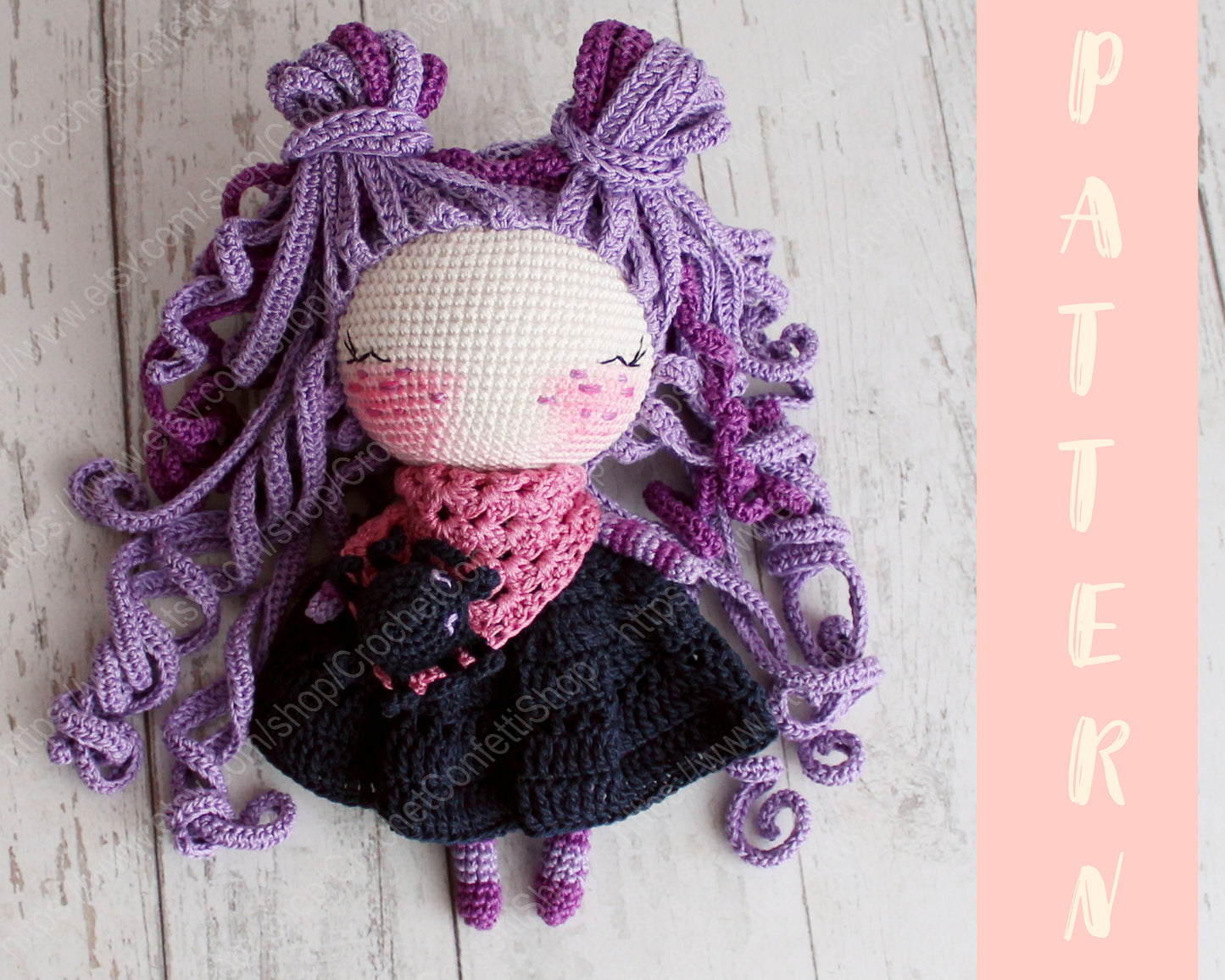 PDF Amigurumi Doll PATTERN, Crochet Little Doll Witch, DIY Doll, Amigurumi Toy 20 cm / 7.8", Halloween Gift Idea