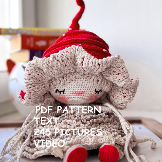 PDF Crochet PATTERN Amigurumi Doll Cute MUSHROOM,  ENGLISH Text + 245 Pictures + Video step by step with English text