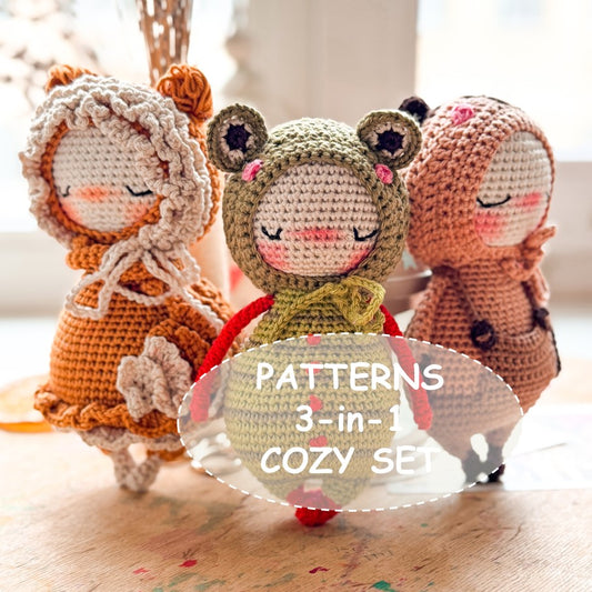 PDF 3-in-1 Cozy Crochet PATTERN SET - 3 Amigurumi Patterns in One Bundle:  Capybara, Frog and Fox - Holiday Crochet Tutorials ENGLISH
