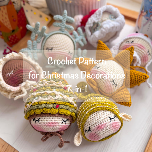 PDF Crochet Pattern Christmas ORNAMENT SET 7 Amigurumi in One Bundle  Snowman Star Snowflake  Christmas Tree  Elf Santa Clause  Gingerbread ENGLISH