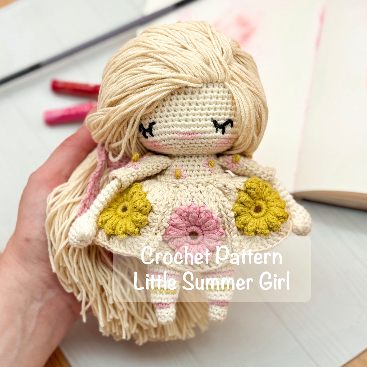PDF Little Summer Girl Doll Crochet Pattern, Amigurumi Doll Pattern, Stuffed Toy Crochet, Handmade Gift Idea