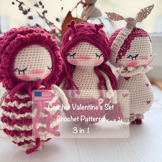PDF Crochet PATTERN Valentine’s SET - 3 Amigurumi Patterns in One Bundle: Valentine’s Angels - Holiday Crochet Tutorials, Stuffed Toy ENGLISH