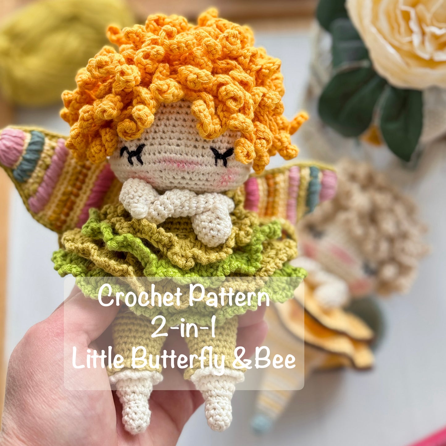 PDF Crochet Pattern 2-in-1 Butterfly & Bee Doll, Amigurumi Toy, Insect Doll, Cute Handmade Gift ENGLISH