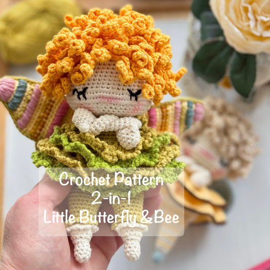 PDF Crochet Pattern 2-in-1 Butterfly & Bee Doll, Amigurumi Toy, Insect Doll, Cute Handmade Gift ENGLISH