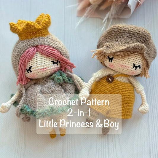 PDF Set Little Princess & Boy Crochet Pattern, 2-in-1 Amigurumi Doll Tutorial, Scandinavian Plush Toy English