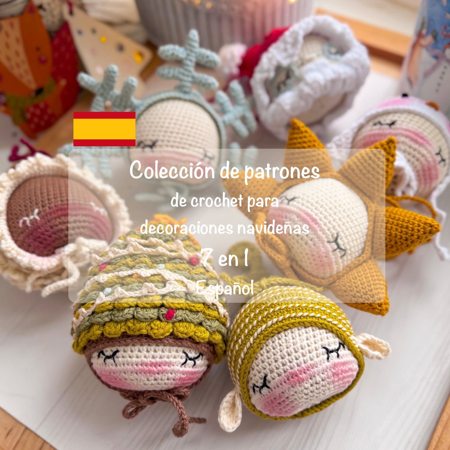 PDF Patrón de Crochet – Set de Adornos Navideños | 7 Amigurumis en un Solo Pack | Muñeco de Nieve, Estrella, Copo de Nieve, Árbol de Navidad, Elfo, Papá Noel y Muñeco de Jengibre | ESPAÑOL