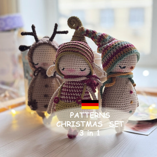 PDF Christmas Crochet PATTERN SET - 3 Amigurumi Patterns in One Bundle: ANLEITUNG Weihnachtsset Deutsch