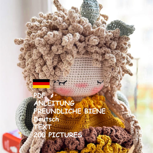 PDF Crochet PATTERN Amigurumi Doll Friendly Bee - Tutorail with 200 pictures  Deutsch