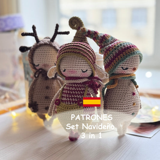 ESPAÑOL PDF Christmas Crochet PATTERN SET - 3 Amigurumi Patterns in One Bundle: Elf, Deer and Snowman