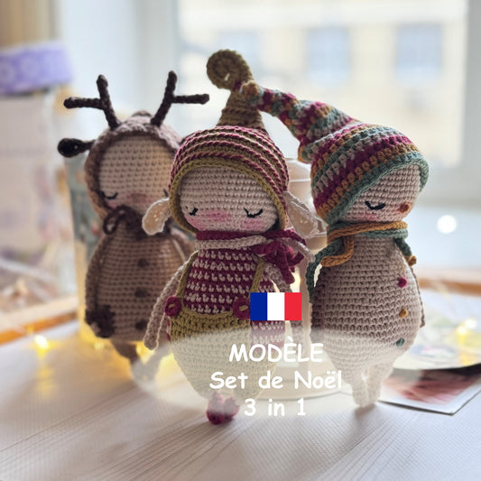 FRANCAIS PDF Christmas Crochet PATTERN SET - 3 Amigurumi Patterns in One Bundle: Elf, Deer and Snowman - Holiday Crochet Tutorials