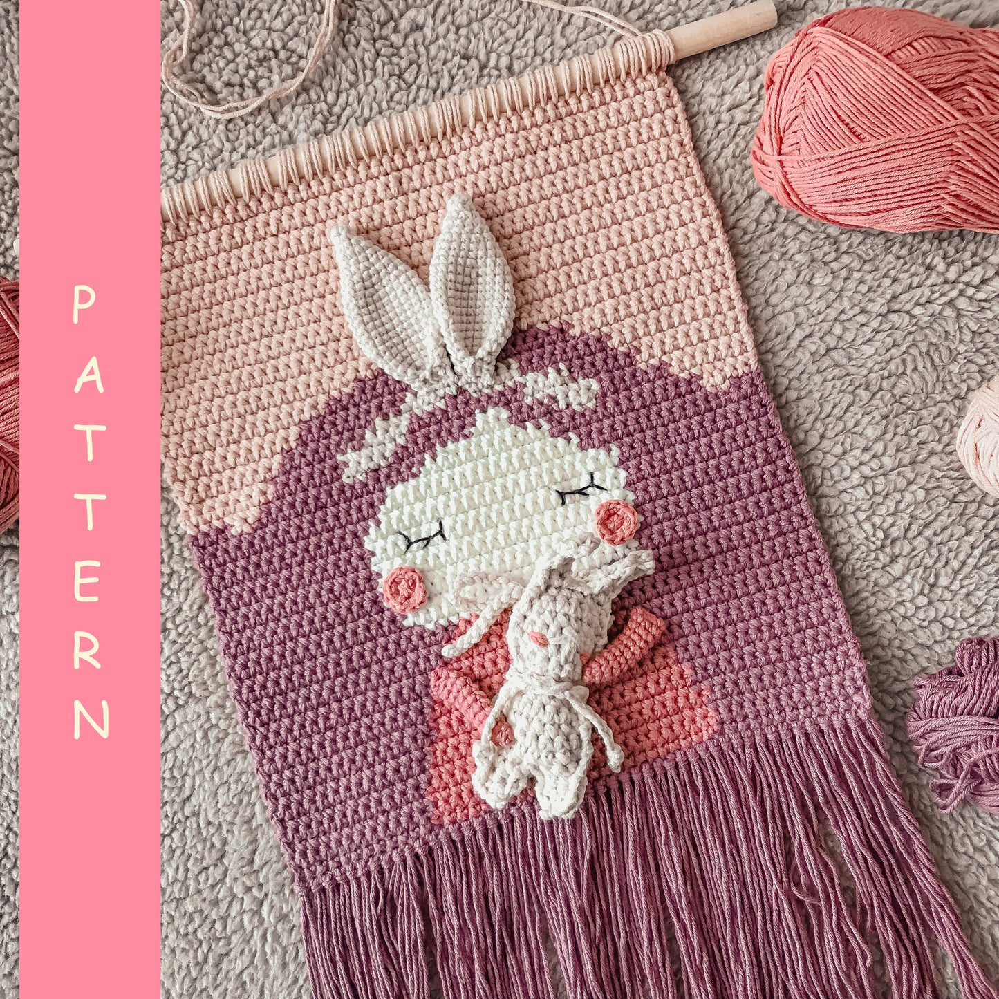 PDF PATTERN Crochet Wall Hanging Decor Bunny Marshmallow ENG