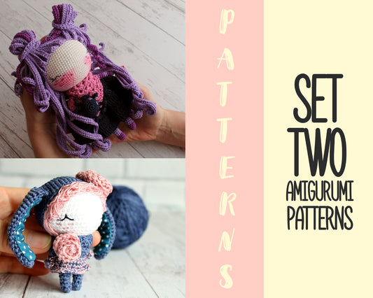 PDF  SET AMIGURUMI TWO PATTERNS Doll Witch and little doll Bunny ENGLISH