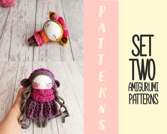 PDF SET Two Amigurumi Patterns, Amigurumi Doll Sheep, Amigurumi Little Flower Elf, DIY Doll, Stuffed Toy, Crochet Gift Idea
