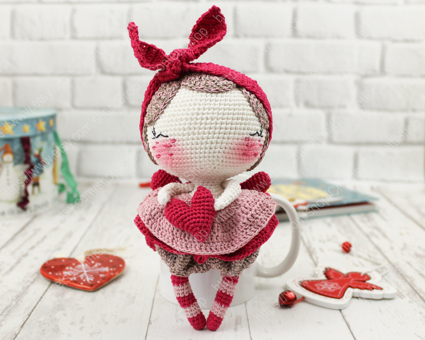 PDF Valentine Angel PATTERN, Amigurumi Doll, DIY, Stuffed Toy 20 cm / 7.8", Crochet Gift Idea English
