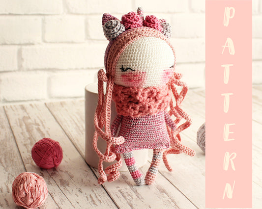 PDF Amigurumi Doll Pattern, Crochet Unicorn, DIY Doll, Best Girl Gift Idea, Cute Stuffed Toy Unicorn 20 cm / 7.8"