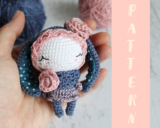 Pattern Crochet Little Girl Rabbit, Crochet Amigurumi Rabbit Accessory, Amigurumi Dolls Pattern, PDF Crochet Toy Bunny Pattern 9 cm / 3.5"