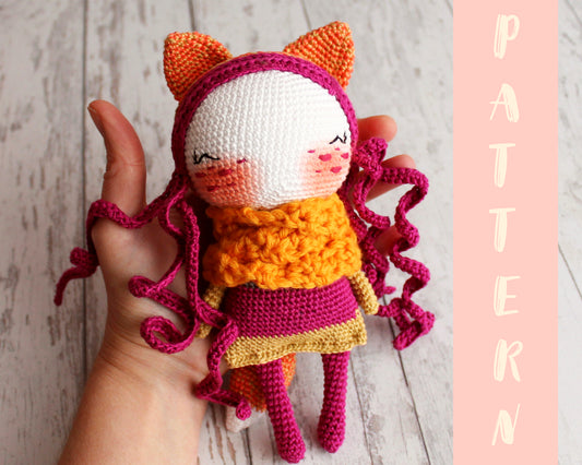 PDF Amigurumi Pattern Doll, Crochet Fox, DIY Doll, Cute Little Toy Pattern Fox 20 cm / 7.8"